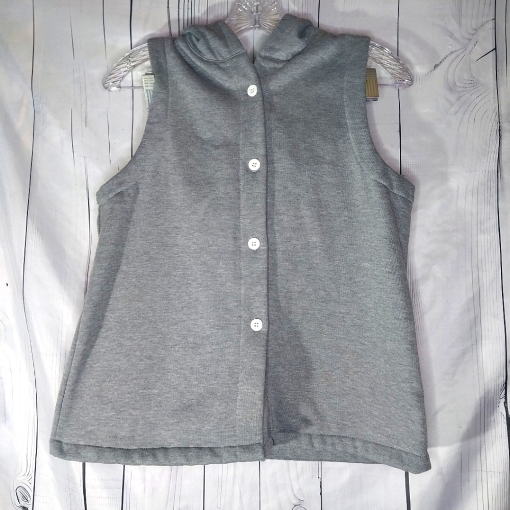 Zaful Gray Button-Up Cozy Casual Classic Athleisure Hooded Vest Size 6